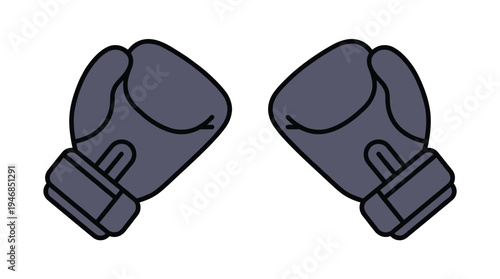 A pair of stylized grey boxing gloves illustration, perfect for sports, fitness, and competition themes. Clean, modern vector icon for various designs.