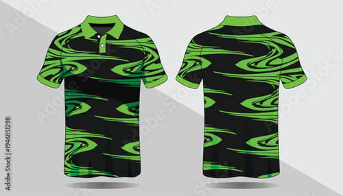Green and black polo shirt design.