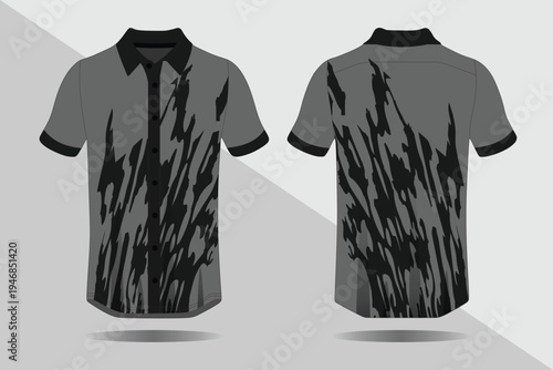 Grey and black polo shirt design.