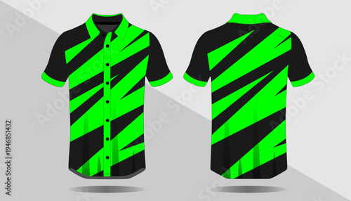 Green and black striped polo shirt.