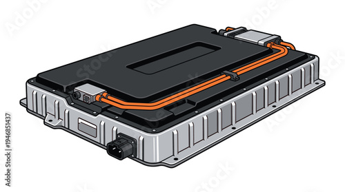 Modern electric vehicle battery pack vector illustration. Ideal for automotive, renewable energy, and technology designs, highlighting sustainable power solutions and EV components.
