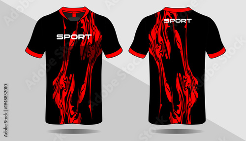 Red and black sport t shirts.