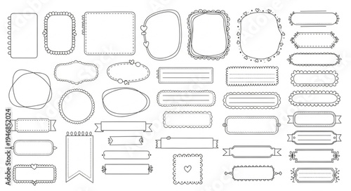 Collection of Hand-Drawn Floral Frames and Borders for Design.
