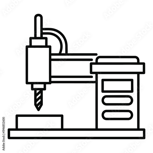 CNC milling machine with drill bit and control panel  industrial manufacturing tool icon