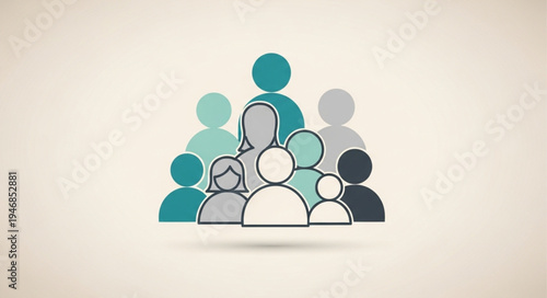 Stylized Group of Diverse People Silhouettes Representing Community.