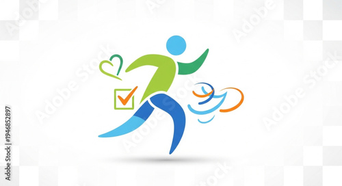 Healthy Lifestyle Runner with Heart and Check Mark Icon.