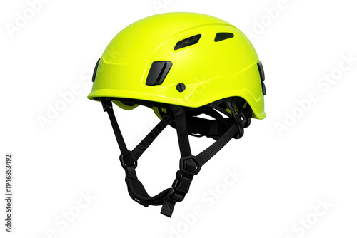 Neon yellow safety helmet providing head protection with transparent background