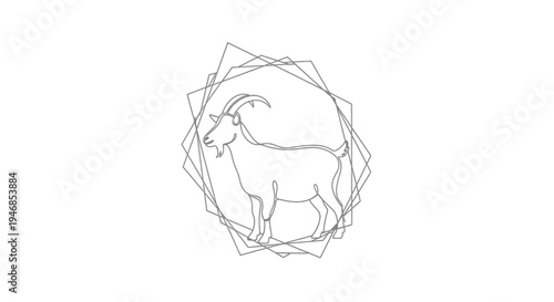 Goat line art in geometric frame, minimalist animal drawing, single continuous line
