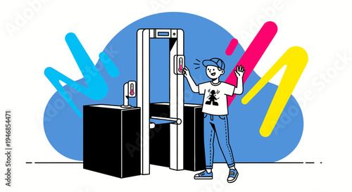 Boy at Metal Detector, Security Checkpoint, Event Entry, Safety Measures, Modern Technology