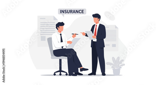 Business Meeting: Insurance Agent Explains Policy to Client, Signing Documents