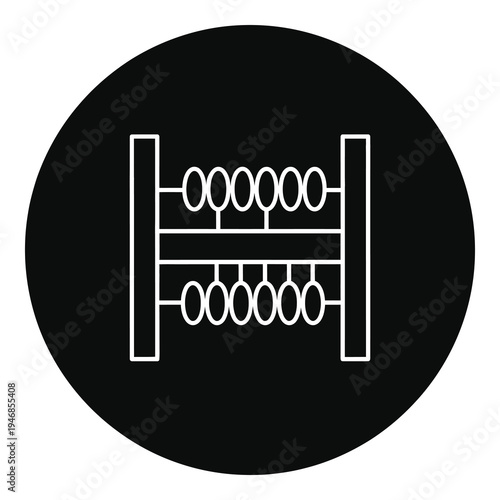 Simple white abacus icon on black circular background icon