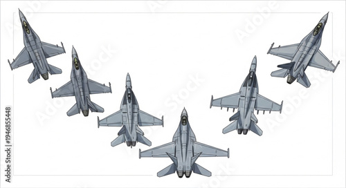 Fighter Jets in Formation Flight.