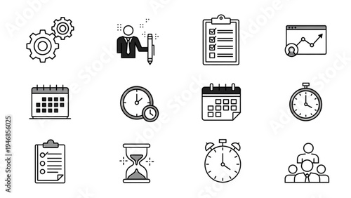 Vector Icon Sheet of Business Time Management Symbols