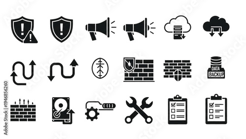 Vector icon sheet features various security and technology icons