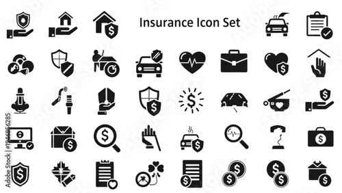Vector Icon Sheet of Various Insurance Symbols and Signs