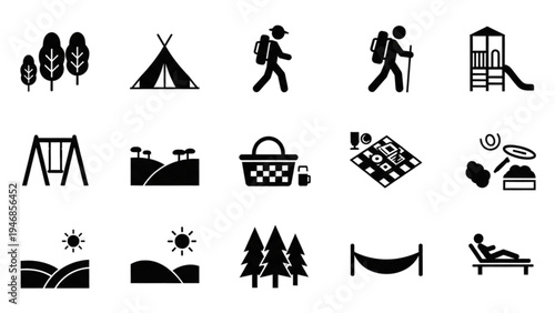 Vector Icon Sheet of People Enjoying Outdoor Activities and Recreation