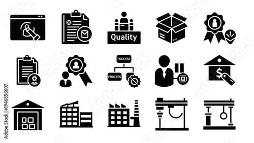 Vector Icon Sheet of Business Quality Control and Management