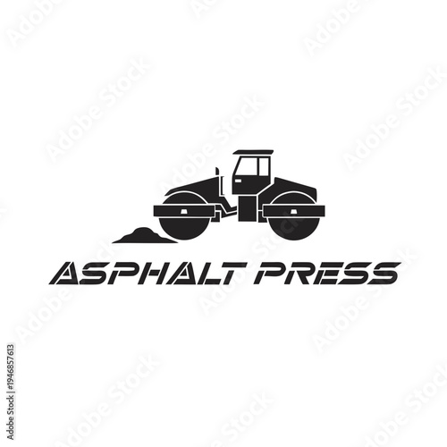 Black and white asphalt compactor silhouette logo for road construction and paving services
