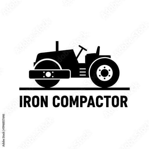 Iron Compactor Machine Vector Logo Icon for Heavy Duty Equipment and Construction Industry