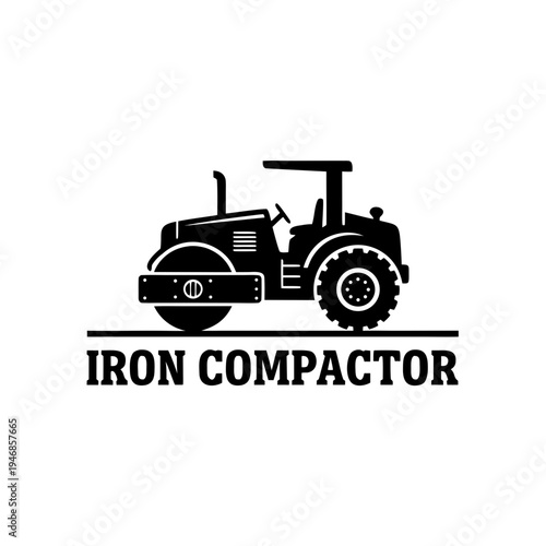 Heavy-duty road roller compactor machine for construction and asphalt paving projects, industrial equipment logo design