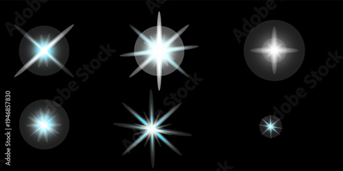 Glowing crystal star. Crystal ray light, sun shines rainbow blue color. Optical fire light effect. Vector lens glare leakage glare reflection effect. Sparkle shine. Sunlight
