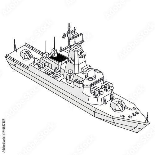 Detailed Illustration of Naval Warship Vessel.