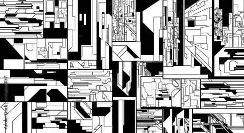 Abstract Black and White Geometric Pattern Background with Intersecting Shapes