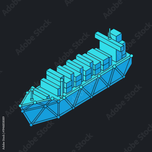 3D Render of Large Container Ship Model.