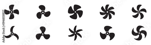 Propeller icon set. Fan speed icon vector set. Propeller speed symbol illustration. Flat design fan propellers vector isolated on white background.