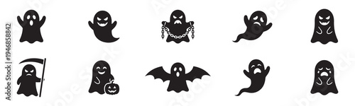 Ghost icon vector set. Phantom illustration sign collection. Specter symbol. Halloween logo. Spirit mark. Ghost spooky icon set. Halloween phantom sign. Ghostly icon collection