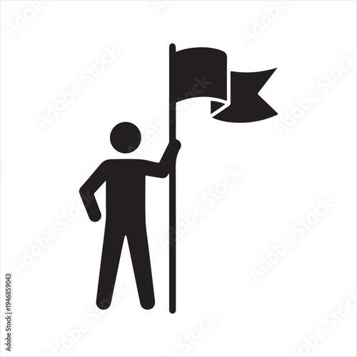 Person Holding Flag Icon Representing Achievement, Goal, and Success On White Background