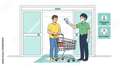 Customer temperature check at store entrance for COVID-19 safety