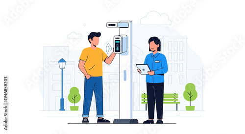 Contactless temperature check with facial recognition scanner and mobile app