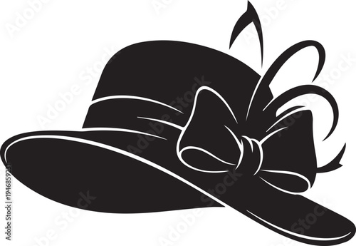 Black silhouette illustration of elegant woman's hat with ribbon and bow