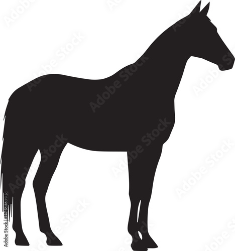 Black horse silhouette standing side view vector illustration for animal farm equestrian