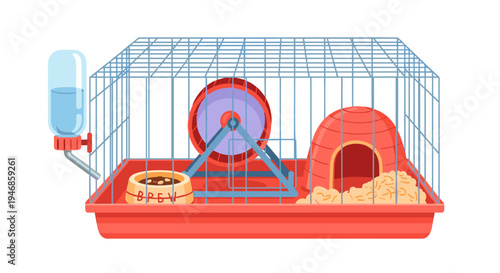 Hamster Cage with Accessories Inside.