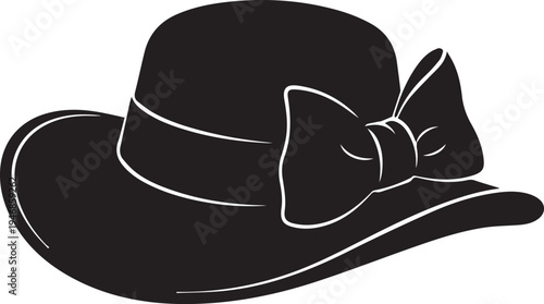 Elegant lady hat silhouette vector illustration with ribbon bow for beauty fashion design