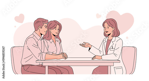 Couple consulting doctor for fertility or pregnancy, doctor explaining medical information