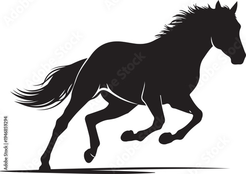 Galloping horse in motion dynamic speed vector silhouette illustration line art