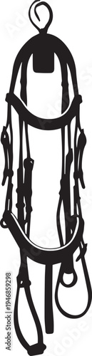 Horse harness bridle vector silhouette illustration line art on transparent background