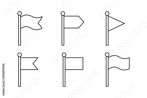 Outline flag icon set representing navigation markers and signal indicators for interface design.