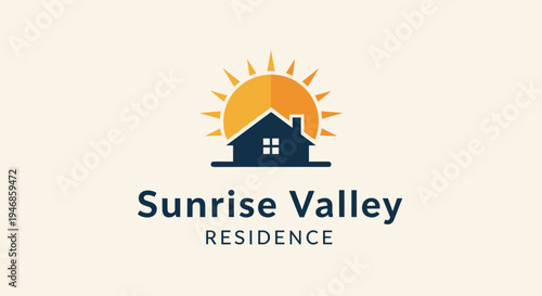House with sun logo design.