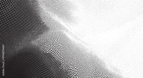 Black and white halftone dots texture, abstract gradient background, modern grunge design element, copy space, screen print, fine art