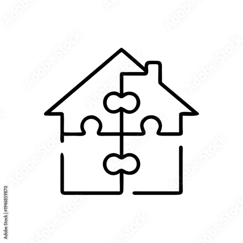 Puzzle pieces forming a house outline in minimalist style  