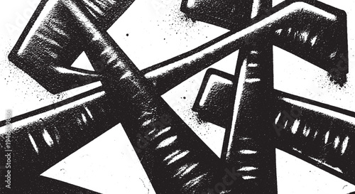 Abstract grunge geometric shapes, rough black and white texture background, hand drawn, monochrome background, distressed background, scratchy background, ink background