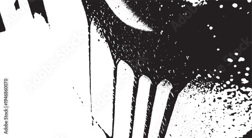 Black dripping paint splash grunge texture overlay isolated on white background with brush stroke with design element