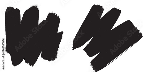 Two black brush stroke paint smudges on white background grunge texture with paint smudge with bold stroke with dry brush
