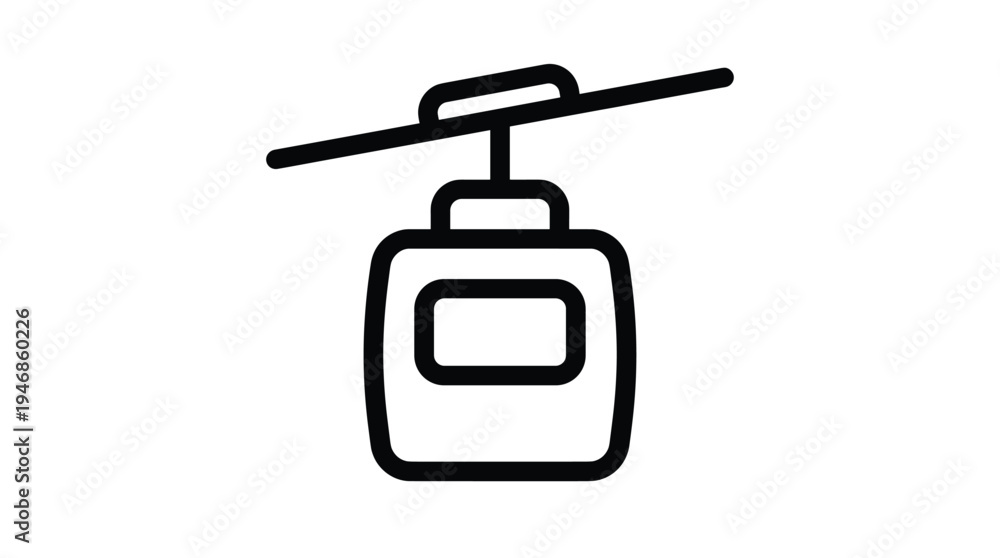 Fototapeta premium Black outline vector icon of a ski lift gondola cabin. Simple, clean, functional. Ideal for winter sports apps, travel websites, infographics, or destination signage.