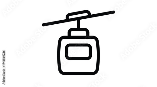 Black outline vector icon of a ski lift gondola cabin. Simple, clean, functional. Ideal for winter sports apps, travel websites, infographics, or destination signage.
