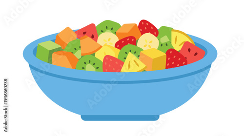 A vibrant vector illustration of fresh fruit salad, perfect for healthy eating, diet, or summer snack concepts. Bright and refreshing.